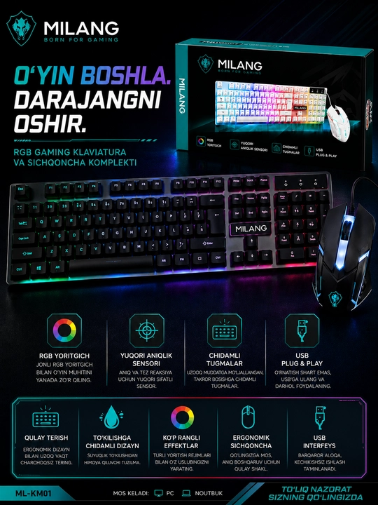 MILANG RGB Gaming Klaviatura va Sichqoncha Komplekti - 