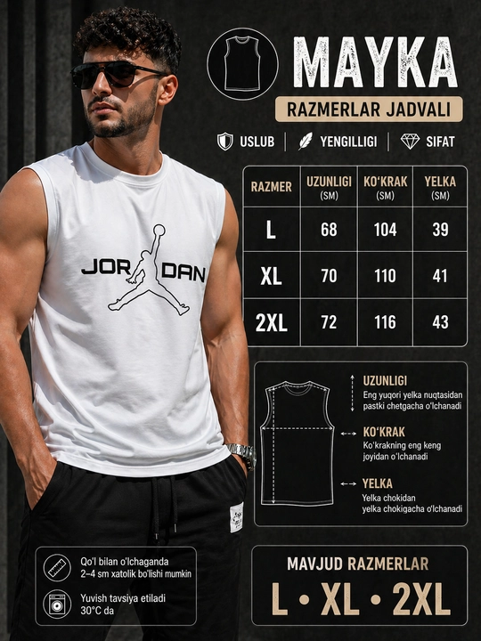 Jordan printli erkaklar yengsiz futbolkasi sport va kundalik kiyish uchun L-3XL