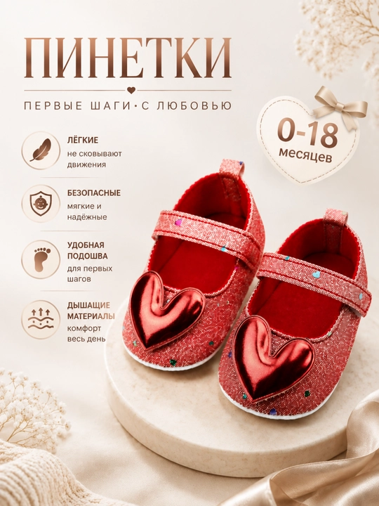 Пинетки для малышей 0-18 мес, мягкая обувь для первых шагов с анти скользящей подошвой - 