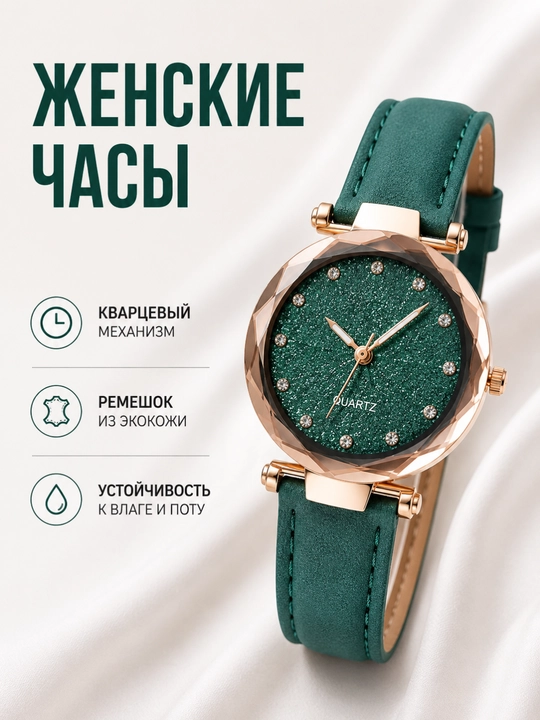 Женские кварцевые наручные часы с ремешком из экокожи - 