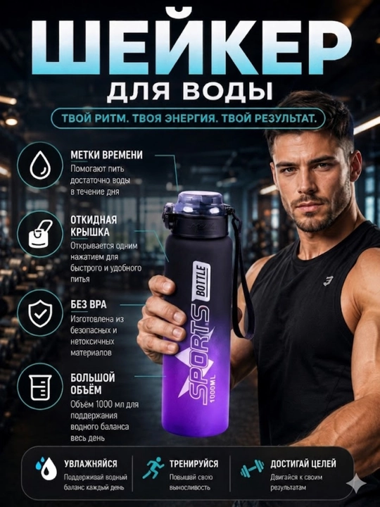Бутылка для воды, шейкер, спортивная бутылка для воды для фитнеса, бутылки, 1000 мл