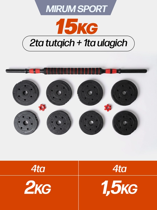 Uy uchun yig'ma sport anjomi: shtanga va gantel to'plami, 10 kg - 40 kg