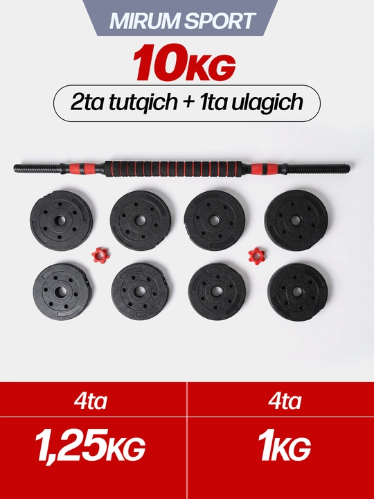 Uy uchun yig'ma sport anjomi: shtanga va gantel to'plami, 10 kg - 40 kg