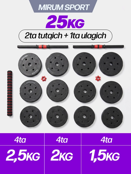 Uy uchun yig'ma sport anjomi: shtanga va gantel to'plami, 10 kg - 40 kg