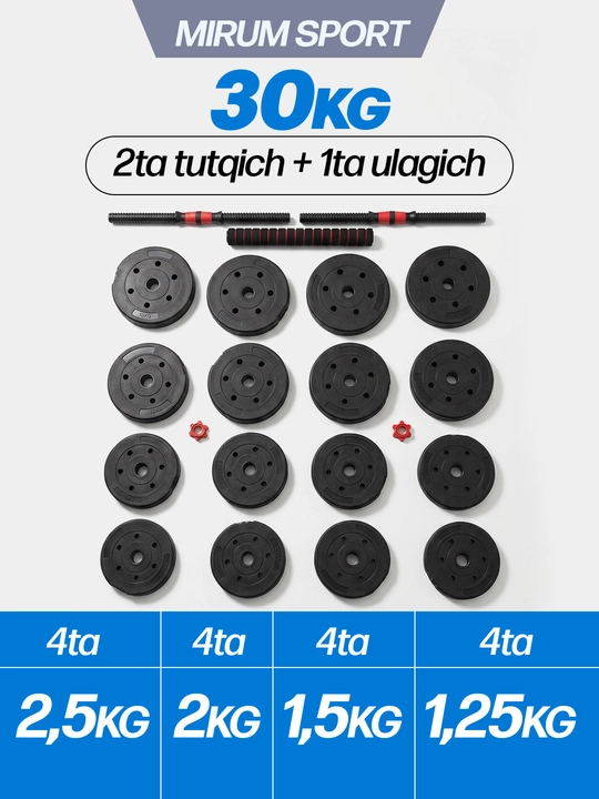 Uy uchun yig'ma sport anjomi: shtanga va gantel to'plami, 10 kg - 40 kg