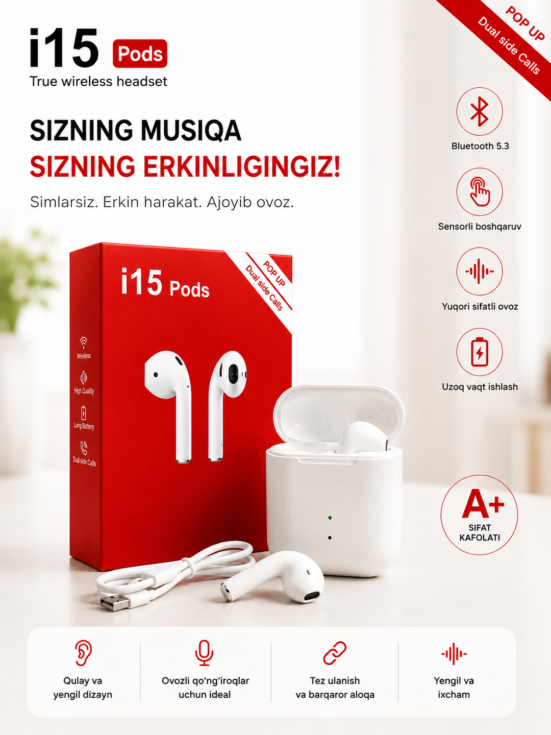 I16 MAX V5.3 Simsiz Quloqchin Bluetooth Earbuds TWS Naushnik
