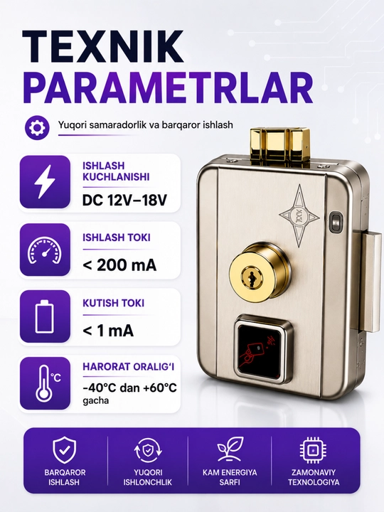 RFID kartali aqlli elektron eshik qulfi, kod paneli va kalit bilan, 12V