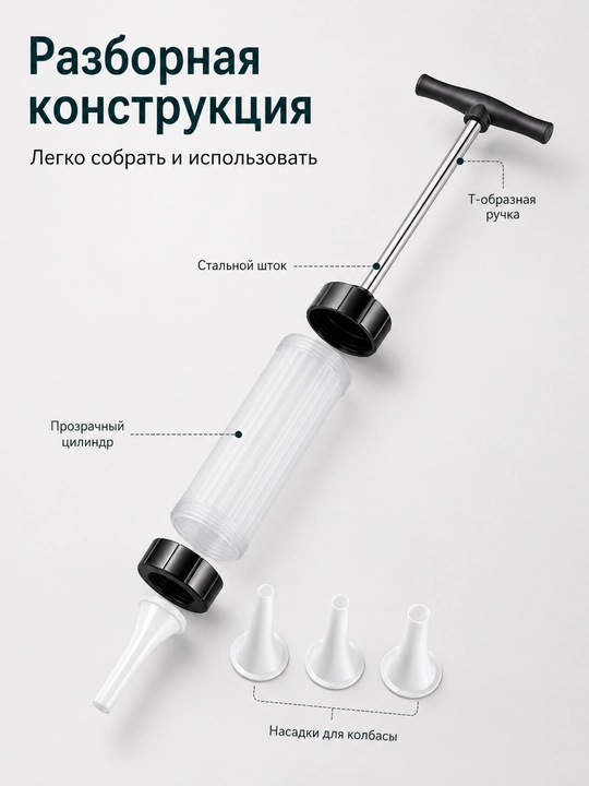 Шприц для колбас ручной с 3 насадками, домашний наполнитель для сосисок и мясных колбас