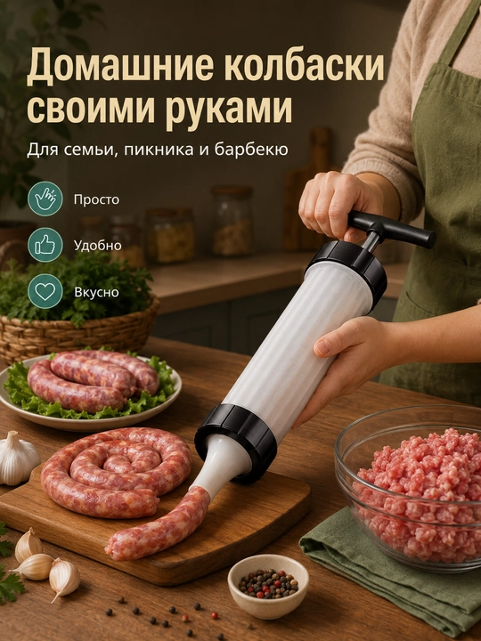 Шприц для колбас ручной с 3 насадками, домашний наполнитель для сосисок и мясных колбас