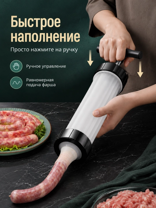 Шприц для колбас ручной с 3 насадками, домашний наполнитель для сосисок и мясных колбас