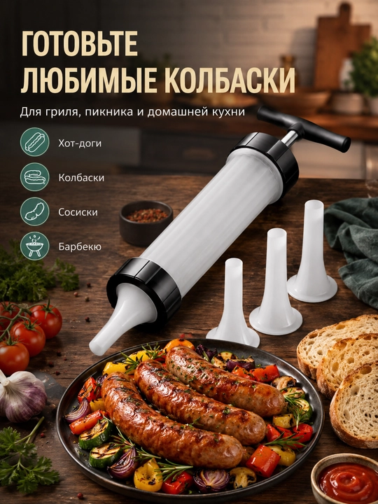Шприц для колбас ручной с 3 насадками, домашний наполнитель для сосисок и мясных колбас