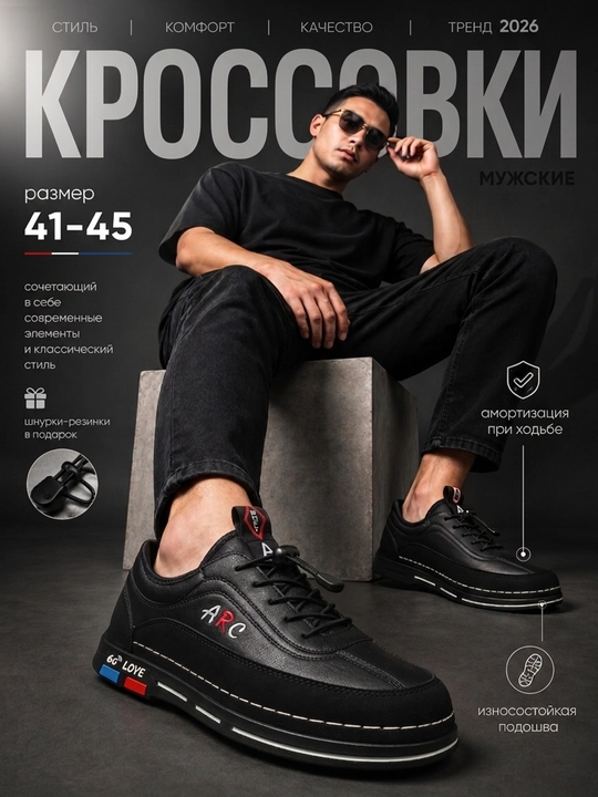 Erkaklar uchun ARC krossovkalari, eko-charmdan kundalik keda, 41-45 o‘lcham - 