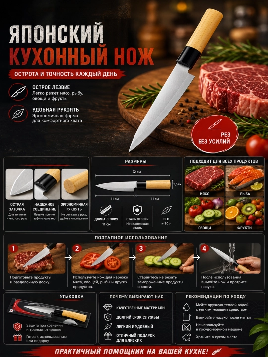 Universal oshxona pichog‘i – go‘sht, sabzavot va mahsulotlarni kesish uchun o‘tkir tig‘ - 