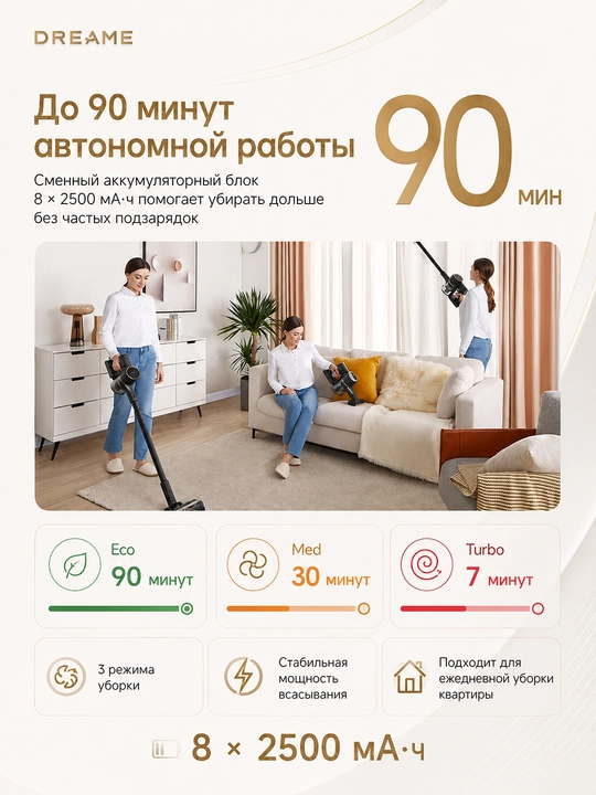 Беспроводной вертикальный пылесос Dreame R10s LITE, R10s, R10s Pro, R10 Pro до 90 мин работы