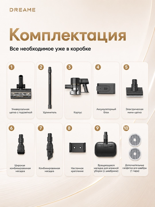 Беспроводной вертикальный пылесос Dreame R10s LITE, R10s, R10s Pro, R10 Pro до 90 мин работы