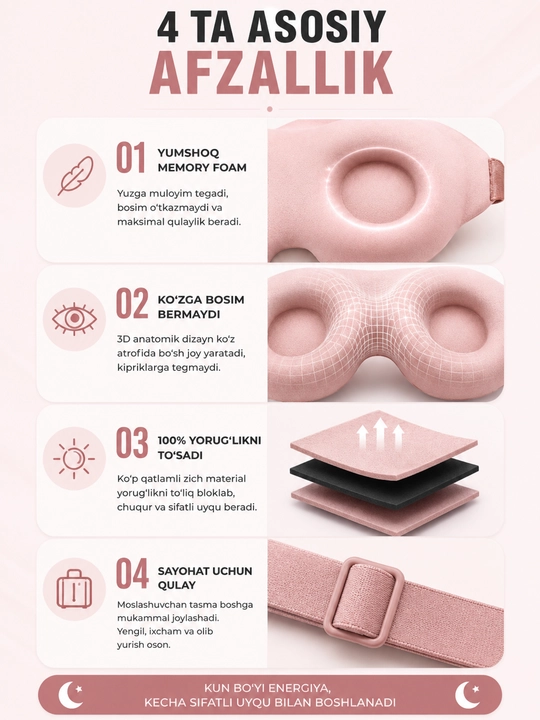 3D маска для сна Memory Foam — для путешествий и комфортного сна