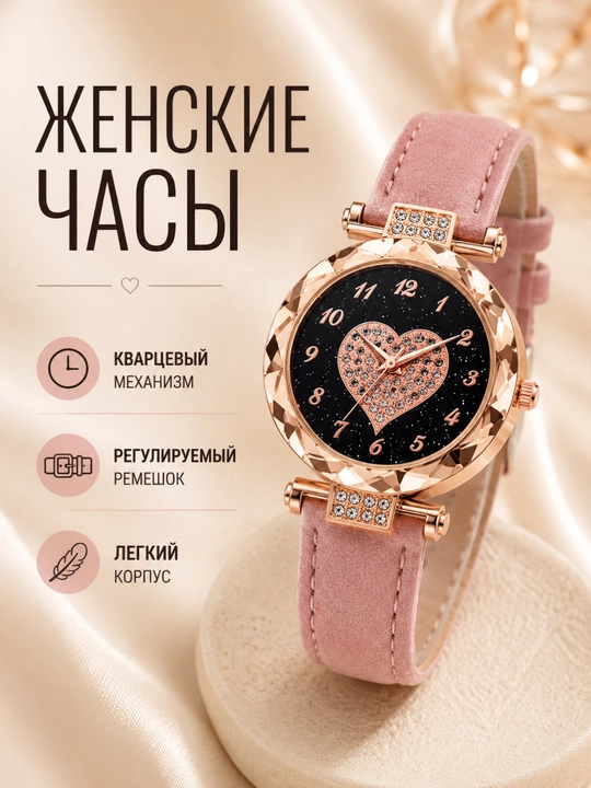 Женские кварцевые часы с ремешком и стразами - 