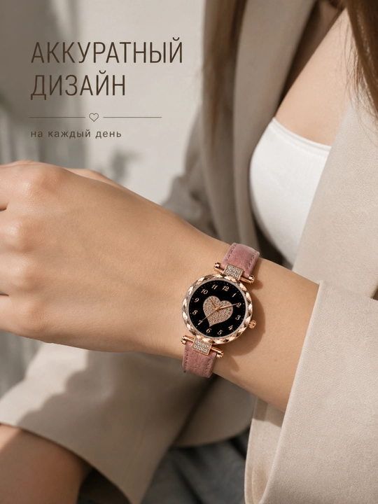Женские кварцевые часы с ремешком и стразами