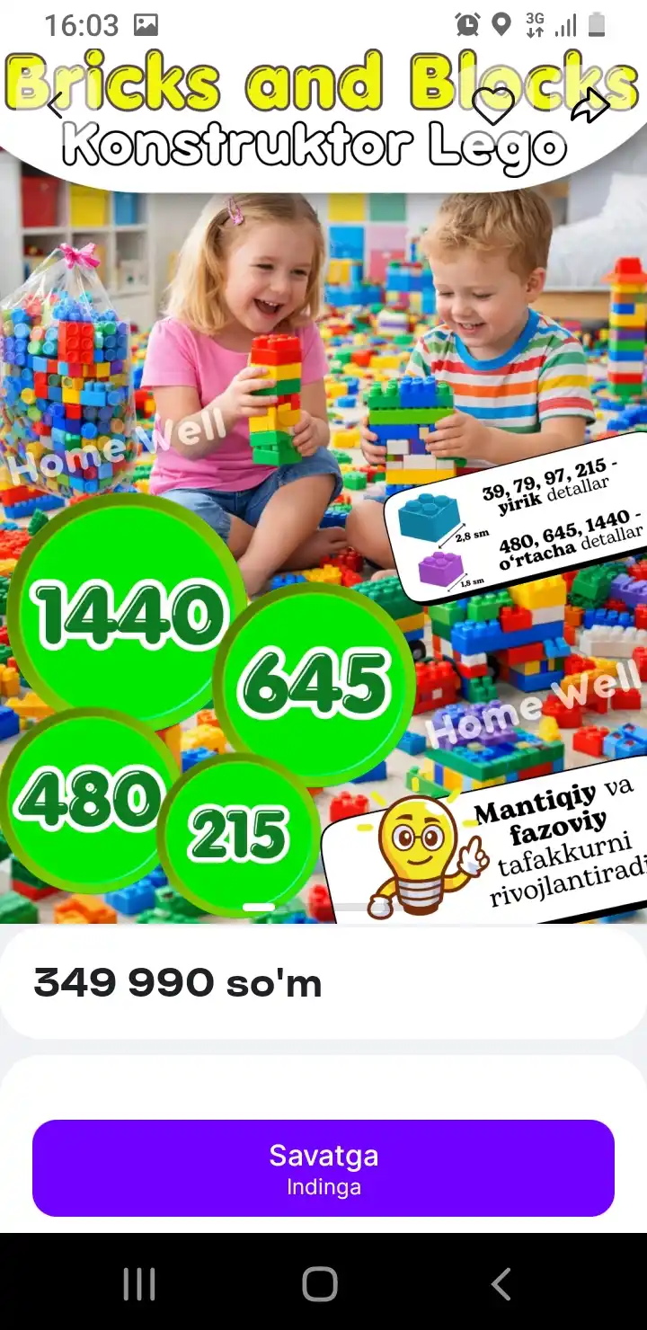 Konstruktor bolalar uchun, lego konstruktor, o‘yin to‘plami
