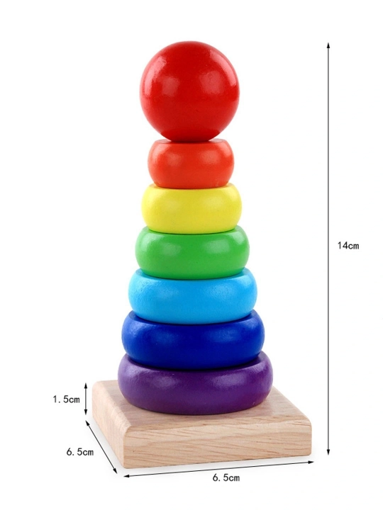 Деревянная пирамидка Montessori, развивающая игрушка для малышей, цветные кольца - 