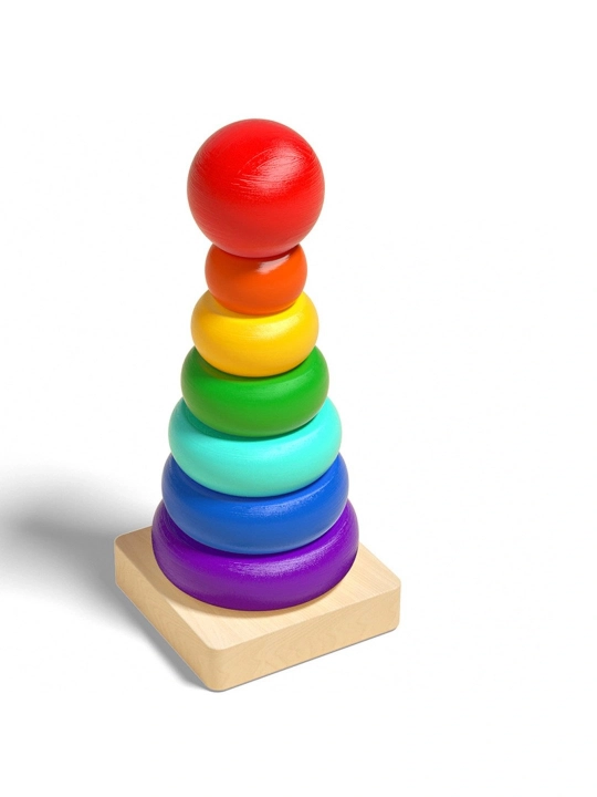 Деревянная пирамидка Montessori, развивающая игрушка для малышей, цветные кольца