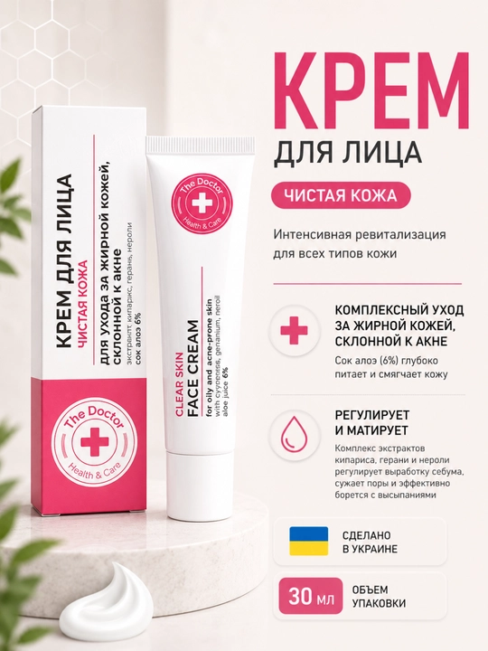 Крем для лица Домашний Доктор "Чистая кожа", 30 мл - 