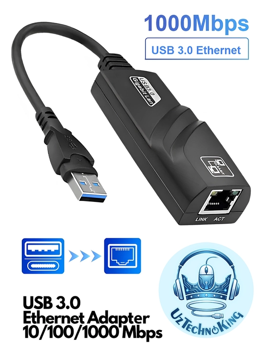 USB 3.0 Ethernet Adapter – 1000 Mbit/s gacha tezlik, USB 3.0 - RJ-45 port - 