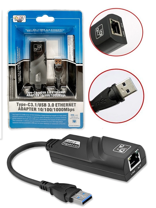 USB 3.0 Ethernet Adapter – 1000 Mbit/s gacha tezlik, USB 3.0 - RJ-45 port