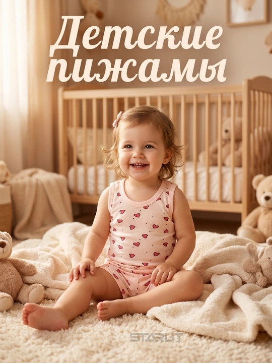 O‘g‘il va qiz bolalar uchun bolalar to‘plami, mayka va shortiklar 100% paxtadan pijama - 