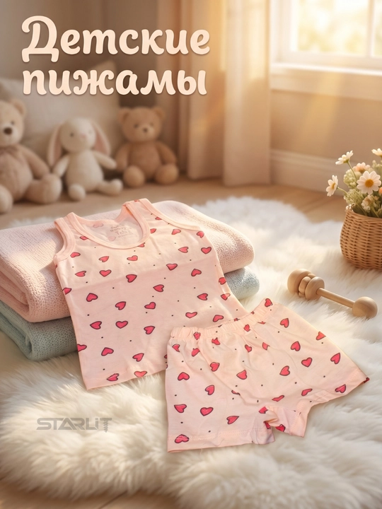 O‘g‘il va qiz bolalar uchun bolalar to‘plami, mayka va shortiklar 100% paxtadan pijama