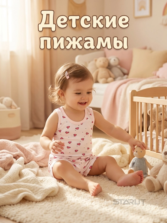 O‘g‘il va qiz bolalar uchun bolalar to‘plami, mayka va shortiklar 100% paxtadan pijama