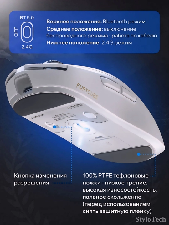 Игровая мышь компьютерная, беспроводная мышь для игр и офиса, бесшумная с RGB подсветкой