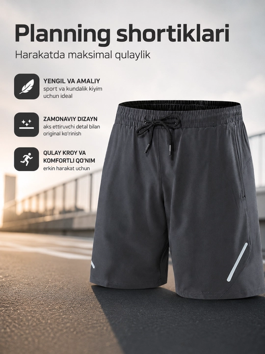 Erkaklar uchun sport shortik,yugurish va fitness,tez quruvchi mato,sport va kundalik uchun