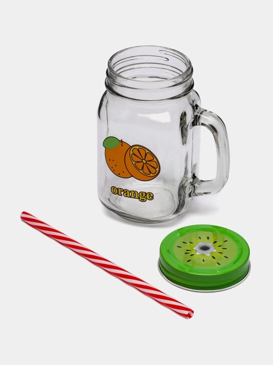 Стакан-мишка для Bubble Tea и коктейлей — стеклянная кружка с крышкой и трубочкой