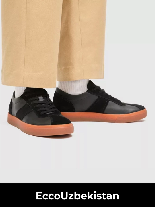 Мужские кеды ECCO Soft 10 M Black из натуральной кожи ,с анатомической поддержкой стопы