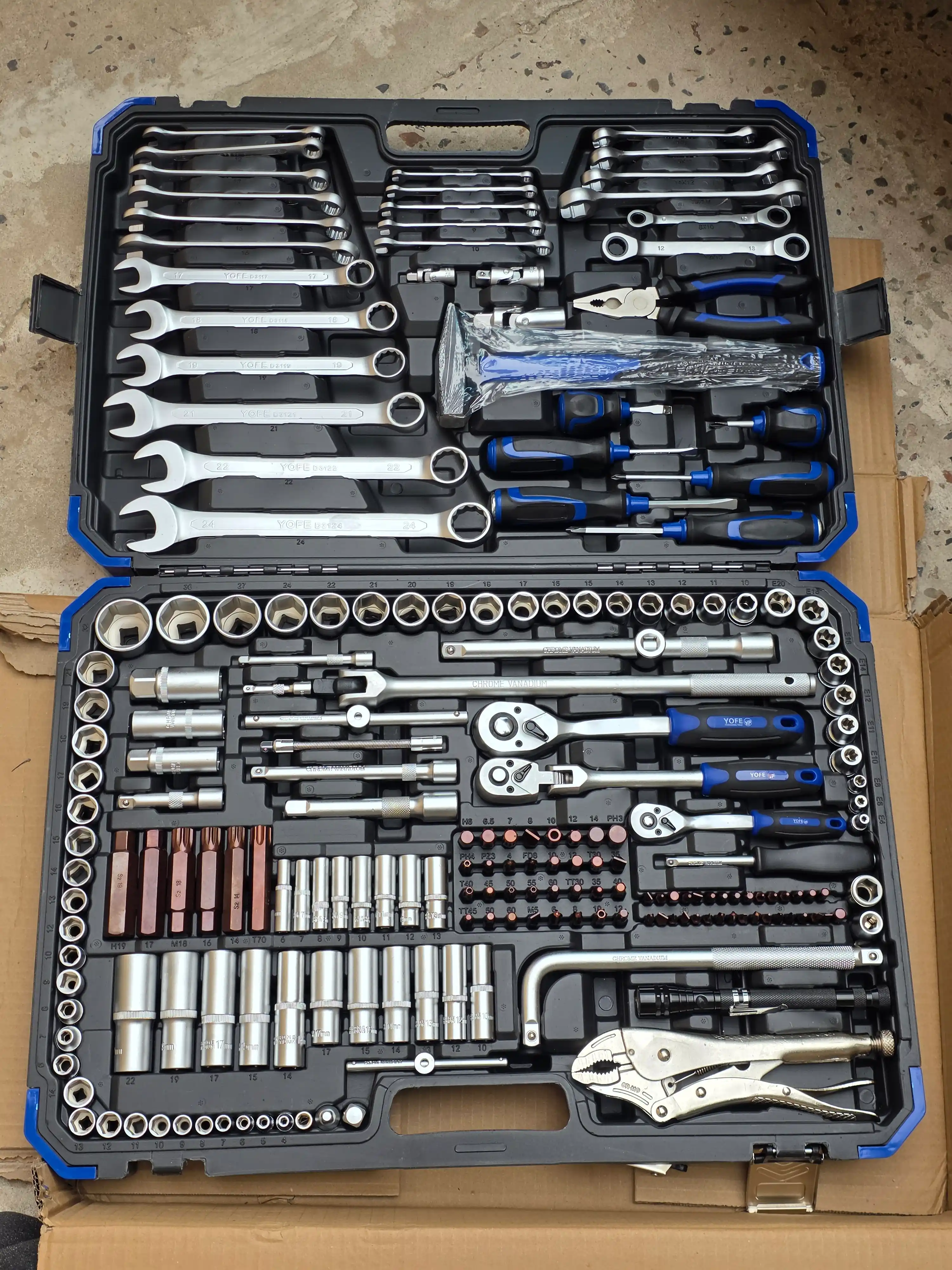 202 PCS asboblar to‘plami, professional kalit va yon tomon to‘plami