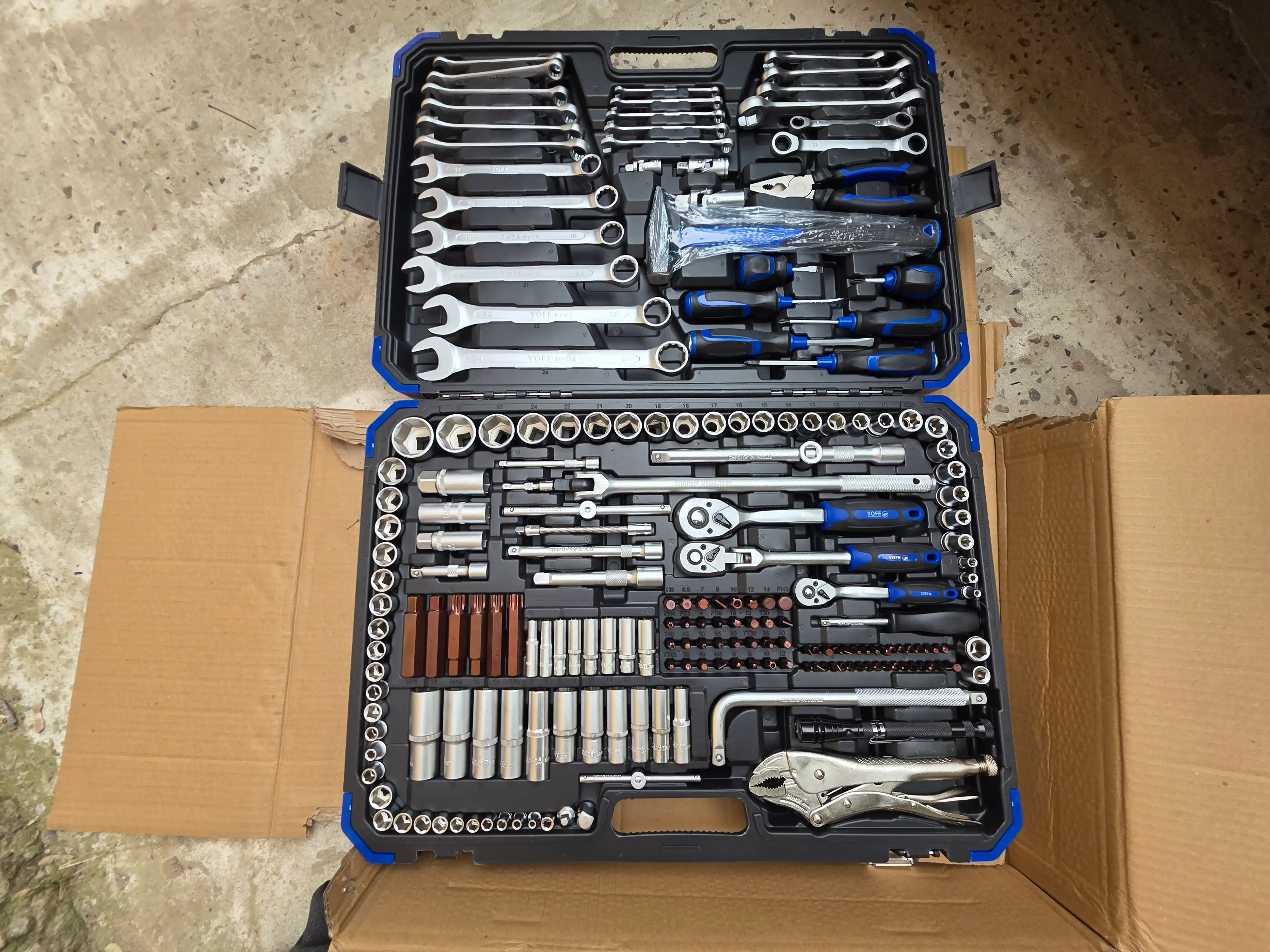 202 PCS asboblar to‘plami, professional kalit va yon tomon to‘plami