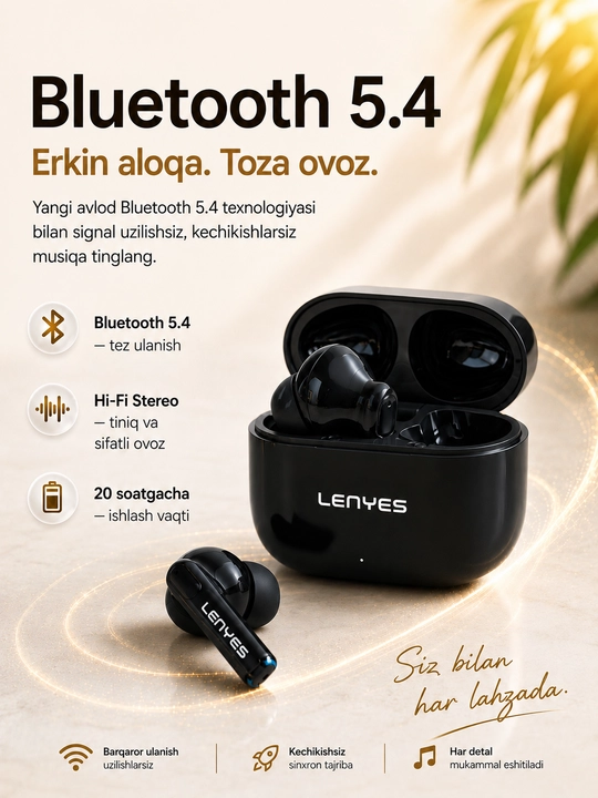 Беспроводные наушники Lenyes Air 68 TWS Bluetooth 5.4 с микрофоном Black - 