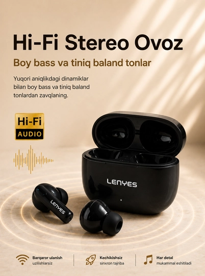 Lenyes Air 68 TWS simsiz quloqchin Bluetooth 5.4 mikrofonli Black