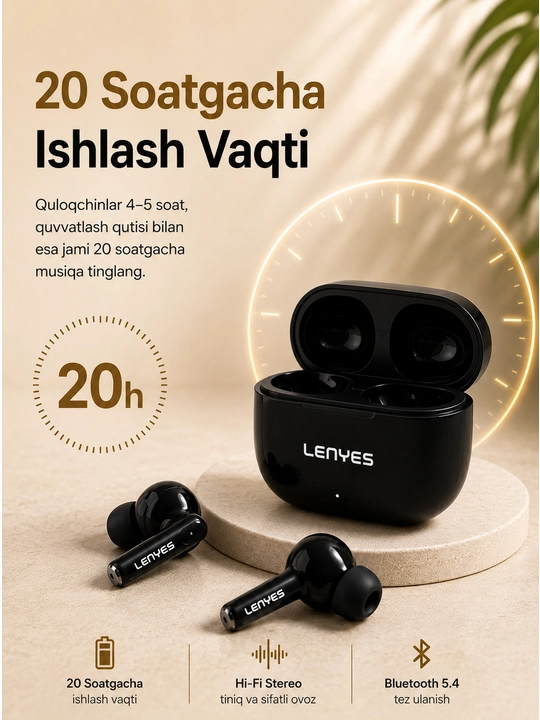 Lenyes Air 68 TWS simsiz quloqchin Bluetooth 5.4 mikrofonli Black