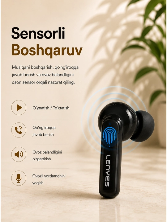 Lenyes Air 68 TWS simsiz quloqchin Bluetooth 5.4 mikrofonli Black