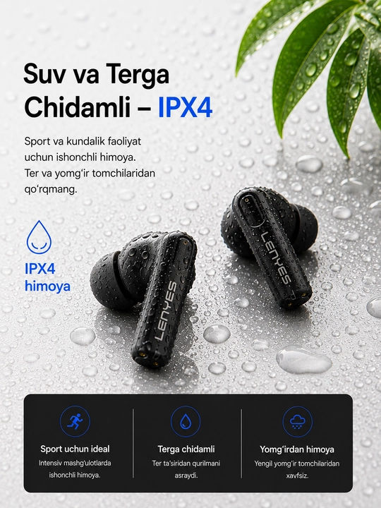Lenyes Air 68 TWS simsiz quloqchin Bluetooth 5.4 mikrofonli Black