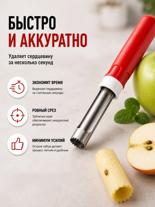 Удалитель сердцевины 2 в 1 —  для быстрого удаления сердцевины фруктов и очистки кожуры