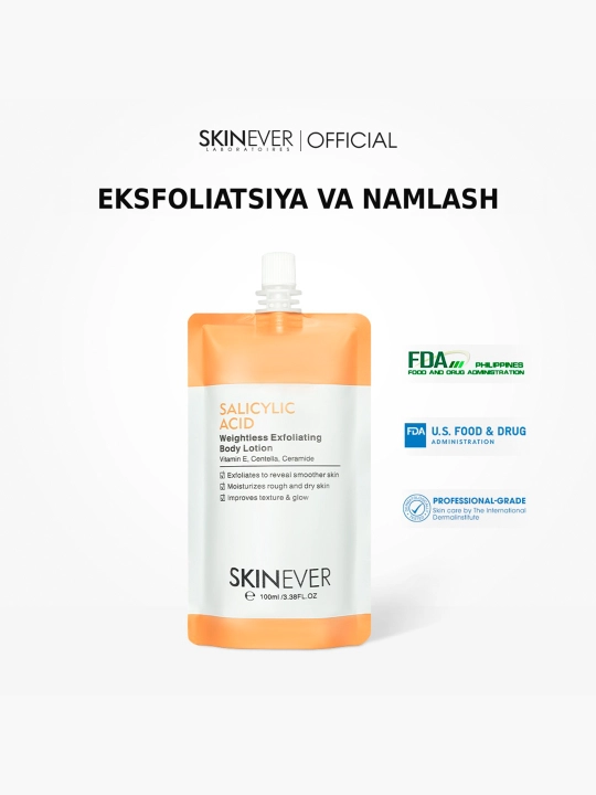 Лосьон для тела SKINEVER с салициловой кислотой, отшелушивающий, против акне прыщей, 100 мл
