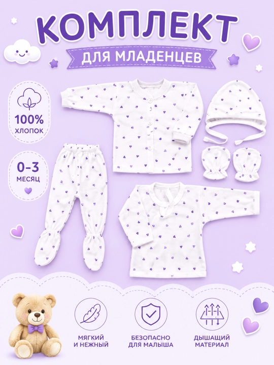 Комплект для новорождённых, для младенцев, 0–3 месяц, 100% хлопок - 