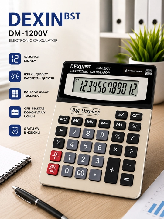 DEXINBST DM-1200V stol kalkulyatori, 12 razryadli