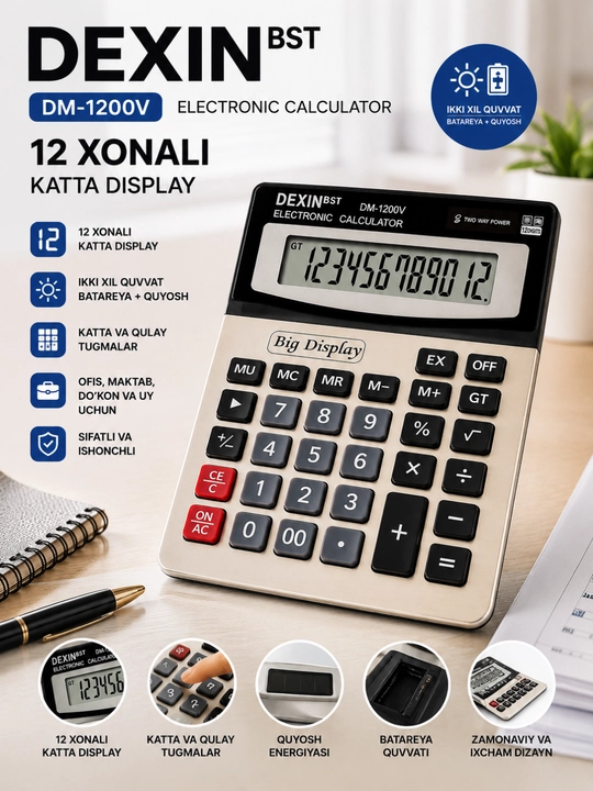 DEXINBST DM-1200V stol kalkulyatori, 12 razryadli - 