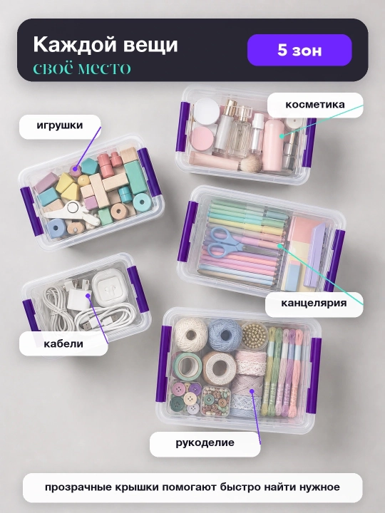 Oziq-ovqat mahsulotlarini saqlash uchun tutqichli plastik idishlar to'plami, 5 dona