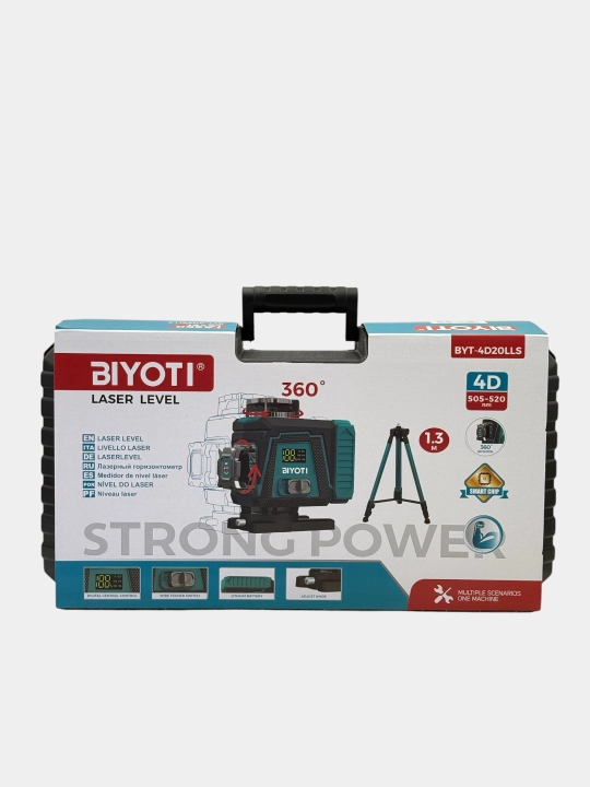 Лазерный уровень BIYOTI BYT-4D20LLS, 4D, 360°, с дисплеем, 2 аккумулятора