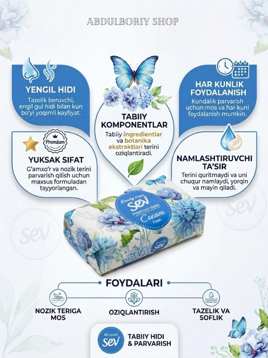 SEV - ayollar va erkaklar uchun qo‘l va tana uchun xushbo‘y parvarish sovuni, 150 ml